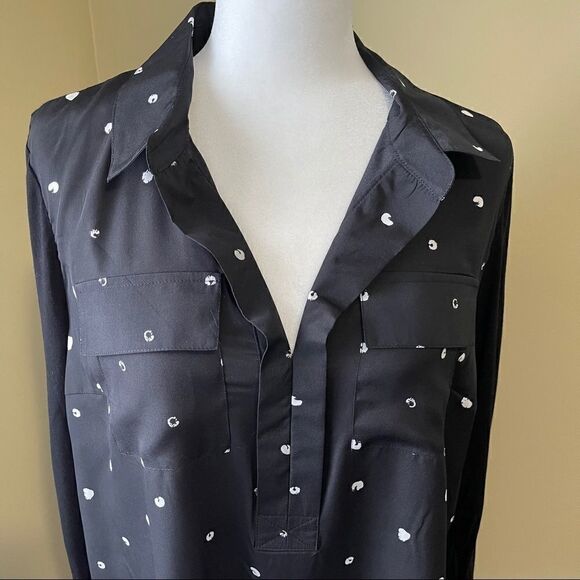 Kenzie Mixed Media Dot Print Collared Blouse - Picture 6 of 7